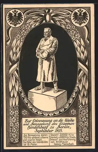 Künstler-AK Berlin, Zur Erinnerung an die Weihe und Benagelung des Eisernen Hindenburg 1915, Ganzsache