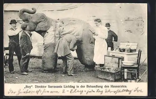 AK Zirkus-Direktor Sarrasanis Elephant Boy in Behandlung des Hausarztes