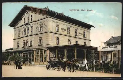 AK Kufstein, Kutsche vor dem Hotel Gisela