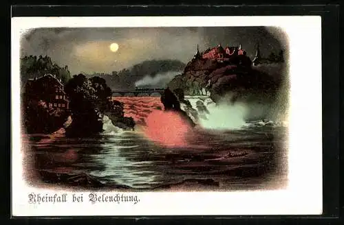AK der Rheinfall bei Beleuchtung