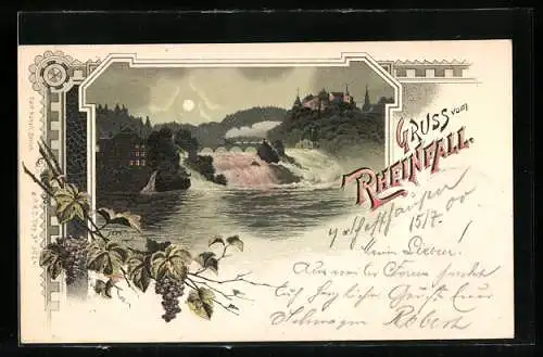 Lithographie Rheinfall, Roter Wein