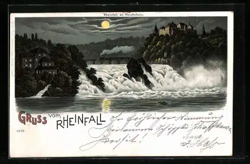 Lithographie Rheinfall, Gesamtansicht bei Vollmond