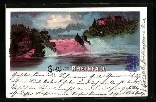 Lithographie Schaffhausen, der imposante Rheinfall