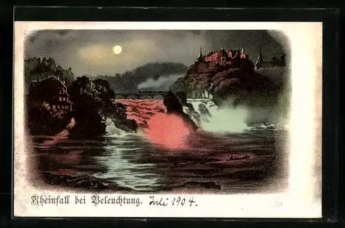 AK der Rheinfall bei Beleuchtung