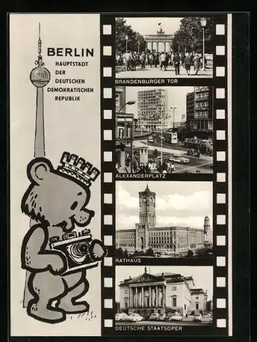 AK Berlin, Brandenburger Tor, Alexanderplatz, Rathaus, DDR
