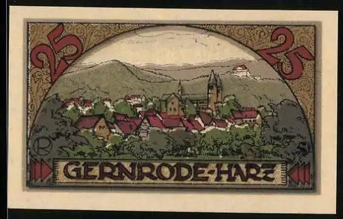 Notgeld Gernrode /Harz 1921, 25 Pfennig, Stadtansicht und Schloss