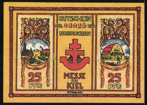 Notgeld Kiel 1921, 25 Pfennig, Nordische Messe, Kirche und Anker