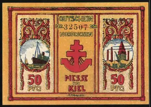 Notgeld Kiel 1921, 50 Pfennig, Nordische Messe, Schiff