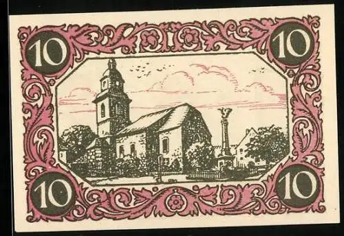 Notgeld Kindelbrück 1920, 10 Pfennig, Kinder auf Holzbrücke und Kirche