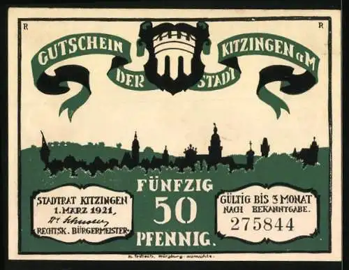 Notgeld Kitzingen a. M. 1921, 50 Pfennig, Auf einmal ward das Kleingeld rar