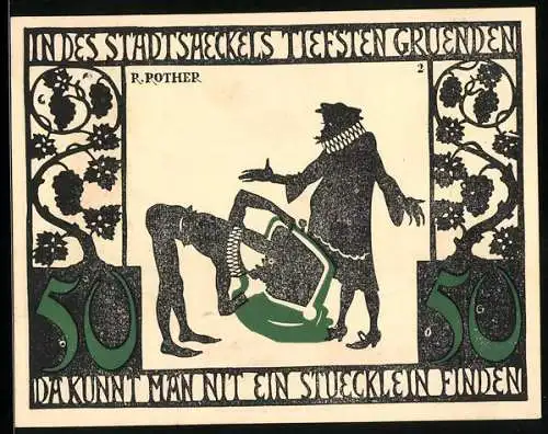 Notgeld Kitzingen a. M. 1921, 50 Pfennig, In des Stadtsaeckels tiefsten Gründen da kunnt man nit ein Stücklein finden