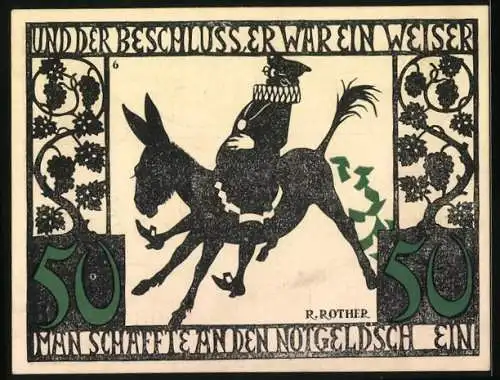 Notgeld Kitzingen a. M. 1921, 50 Pfennig, Man schaffte an den den Notgeldschein