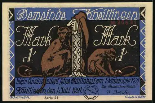 Notgeld Kneitlingen 1921, 1 Mark, Wie Eulenspiegel im Grabe zum Stehen kam