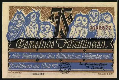 Notgeld Kneitlingen 1921, 75 Pfennig, Wie Eulenspiegel einen Dachhasen für einen Feldhasen verkaufte