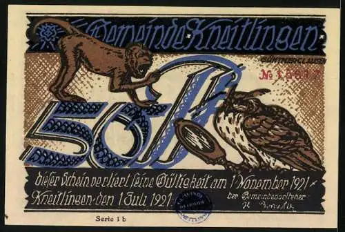 Notgeld Kneitlingen 1921, 50 Pfennig, Eulenspiegel im Schnee in Kneitlingen