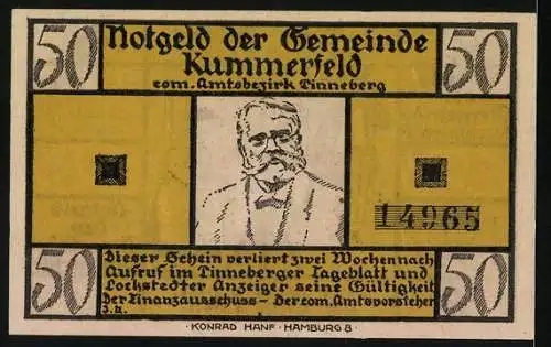 Notgeld Kummerfeld, 50 Pfennig, De Wett, Gedicht von Fritz Reuter