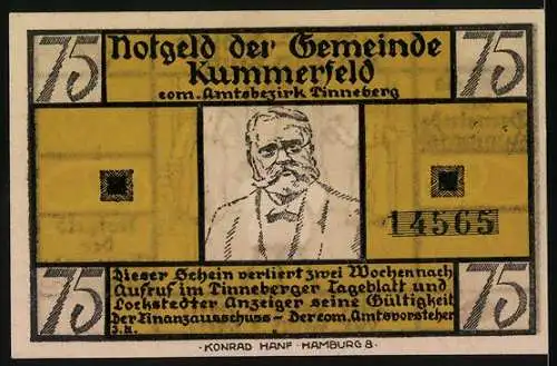 Notgeld Kummerfeld, 75 Pfennig, De Wett, Gedicht von Fritz Reuter