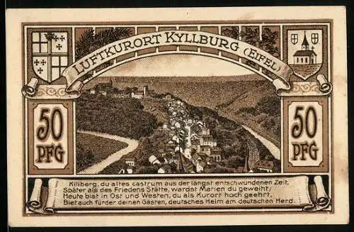 Notgeld Kyllburg /Eifel 1922, 50 Pfennig, Ortsansicht aus der Vogelschau
