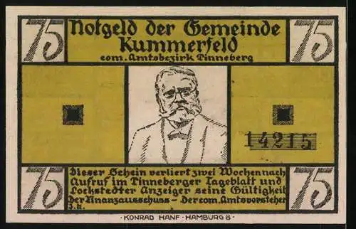 Notgeld Kummerfeld, 75 Pfennig, Gedicht von Fritz Reuter, De Wett