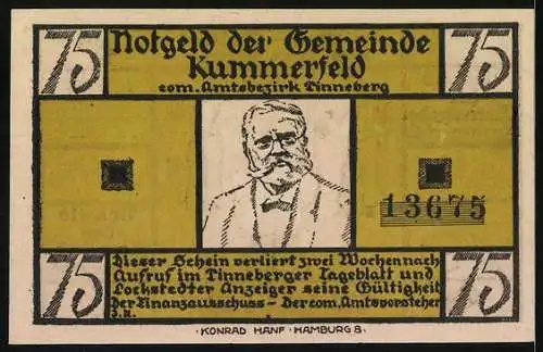 Notgeld Kummerfeld, 75 Pfennig, Gedicht von Fritz Reuter, De Wett