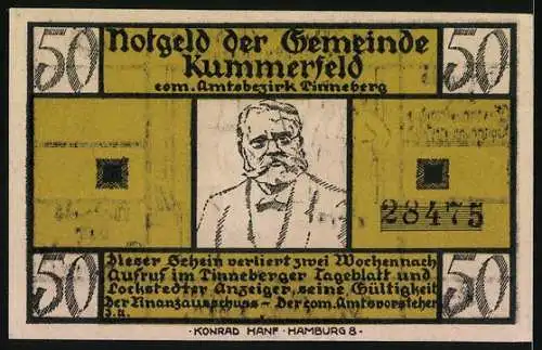 Notgeld Kummerfeld, 50 Pfennig, Gedicht von Fritz Reuter, De Wett