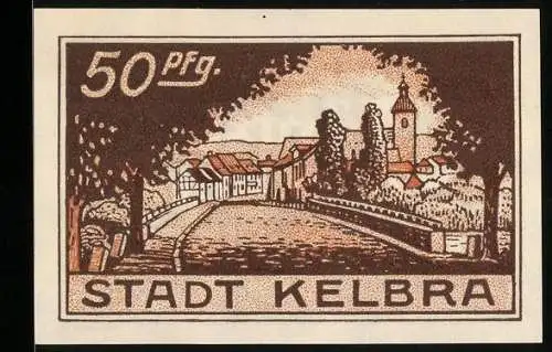 Notgeld Kelbra 1921, 50 Pfennig, Stadtpartie an der Brücke