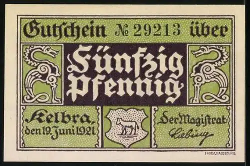 Notgeld Kelbra 1921, 50 Pfennig, König auf dem Thron