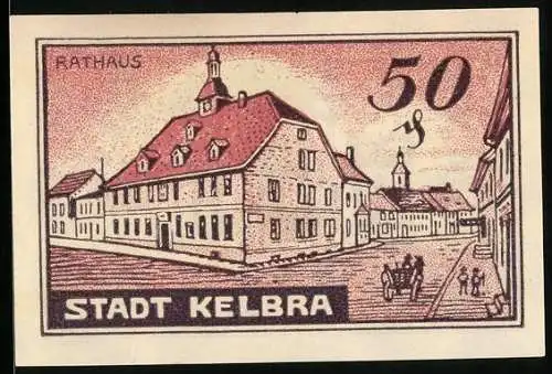 Notgeld Kelbra 1921, 50 Pfennig, Partie am Rathaus