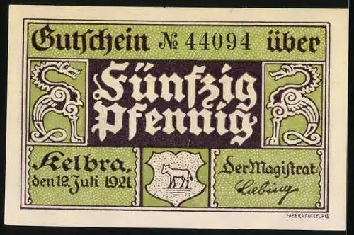 Notgeld Kelbra 1921, 50 Pfennig, Partie am Rathaus