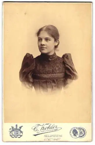 Fotografie C. Kohler, Stuttgart, Friedrichstr. 32, Junge Dame im Kleid mit Kragenbrosche