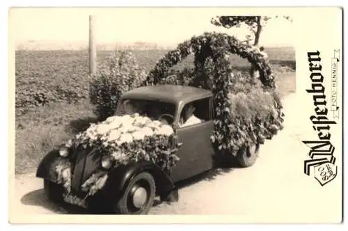 7 Fotografien Hennig, Ansicht Weissenborn, 800 Jahrfeier, Hochrad, Fahrrad, Trachtengruppe