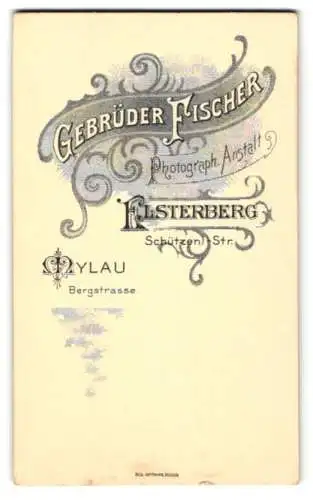 Fotografie Gebrüder Fischer, Elsterberg, Schützenstr., Anschriften der Filialen des Fotoateliers in Elsterberg und Mylau