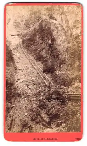 Fotografie Baldi & Würthle, Salzburg, Ansicht Kitzlochklamm, Aufgang zum Klamm mit alter Holztreppe