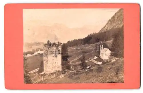 Fotografie Ad. Braun, Dornach, Ansicht Pontresina, Spagnola Turm und Santa Maria