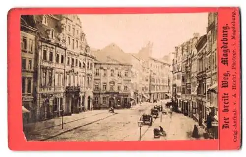 Fotografie A. Hecht, Magdeburg, Ansicht Magdeburg, Partie in der Strasse Breite Weg mit Geschäften