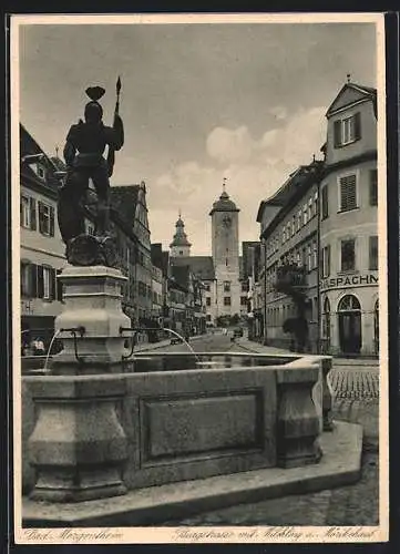 AK Bad Mergentheim, Burgstrasse mit Milchlingsbrunnen und Mörikehaus