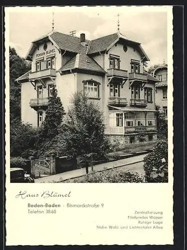 AK Baden-Baden, Haus Blümel, Bismarckstrasse 9