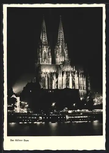 AK Köln, Dom bei nächtlicher Beleuchtung