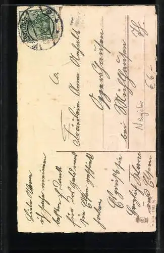 Präge-AK Neujahr, Offenes Buch mit Hufeisen, Brief und Feder