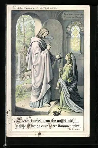 AK Segenswunsch zur Konfirmation, Christus segnet eine Frau