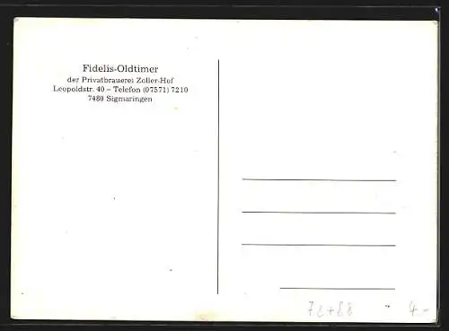 AK Sigmaringen, Fidelis-Oldtimer der Privatbrauerei Zoller-Hof, Leopoldstrasse 40