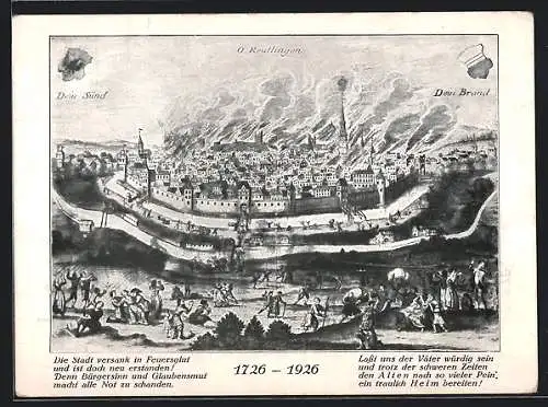 AK Reutlingen, Brand der Stadt 1726