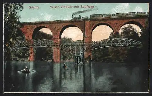 AK Görlitz, Neisse-Viadukt mit Laufsteg