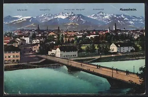 AK Rosenheim / Obb., Ortsansicht mit Brücke
