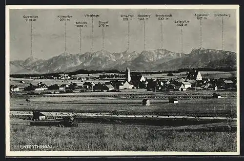 AK Unterthingau, Totalansicht mit Bergpanorama