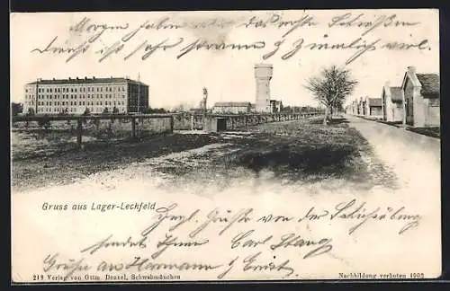 AK Lager-Lechfeld, Panorama mit Wasserturm