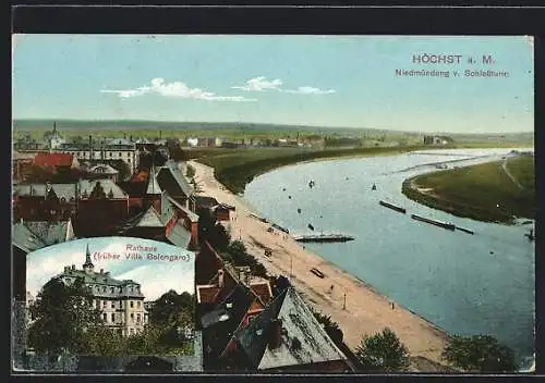 AK Frankfurt-Höchst, Niedmündung vom Schlossturm gesehen, Rathaus früher Villa Bolongaro