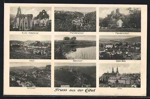 AK Gerolstein, Gruss aus der Eifel, Ruine Himmerod, Daun, Gerolstein