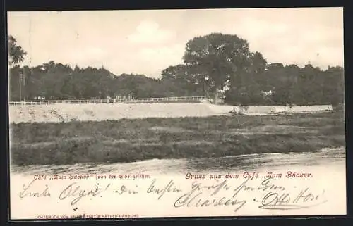 AK Hamburg-Nienstedten, Cafe Zum Bäcker von der Elbe gesehen