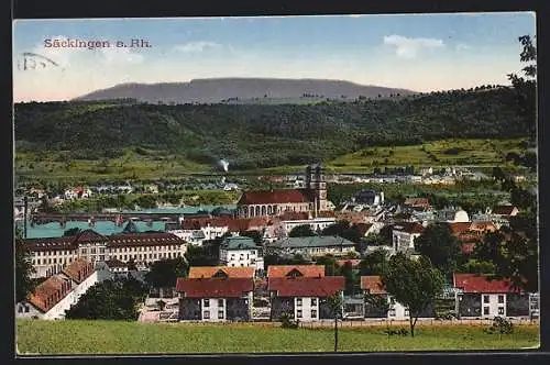 AK Säckingen a. Rhein, Stadttotale, Blick auf die Rheinbrücke